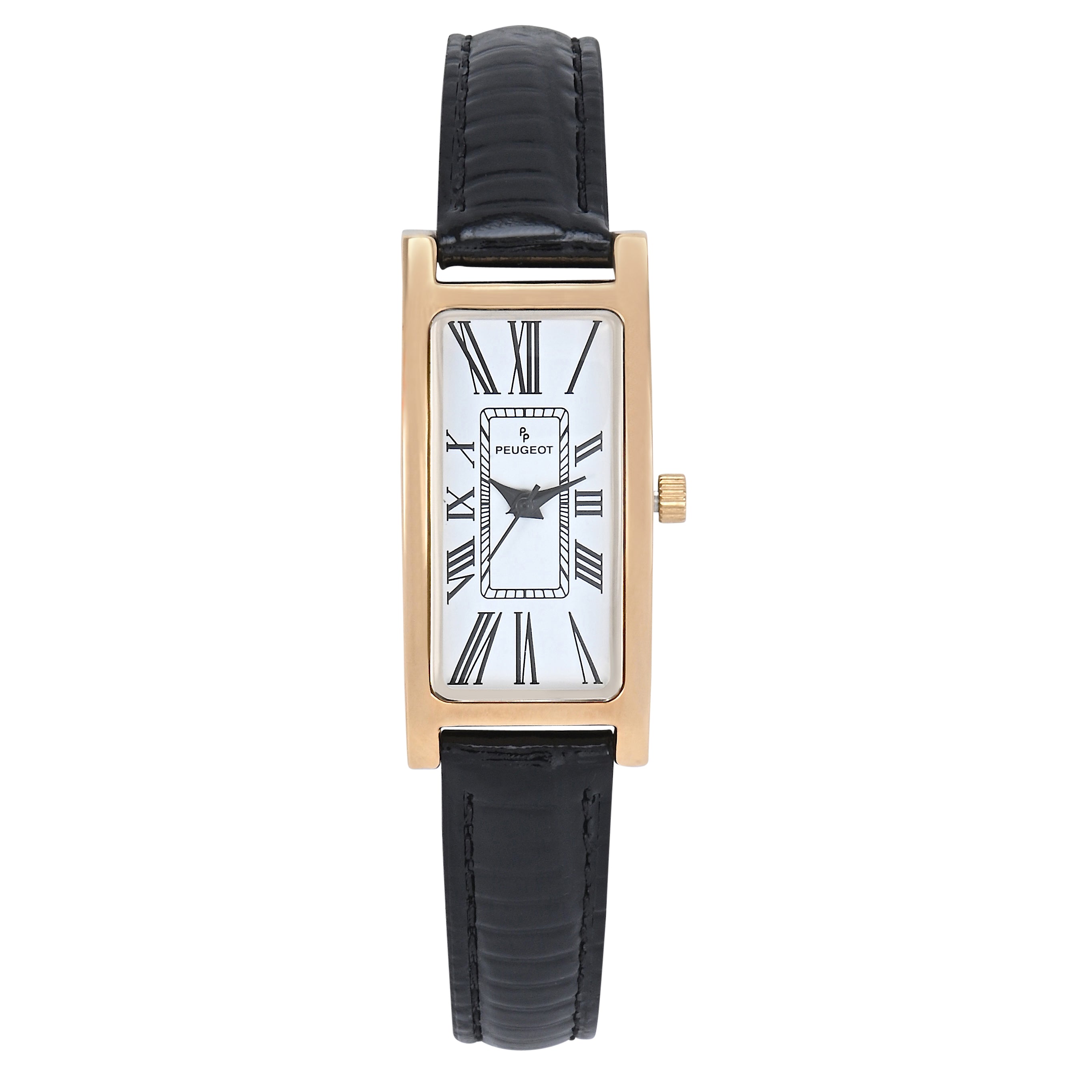Women's 35x18mm 14K Gold-Plated Rectangular Roman Numeral Watch with Leather Strap