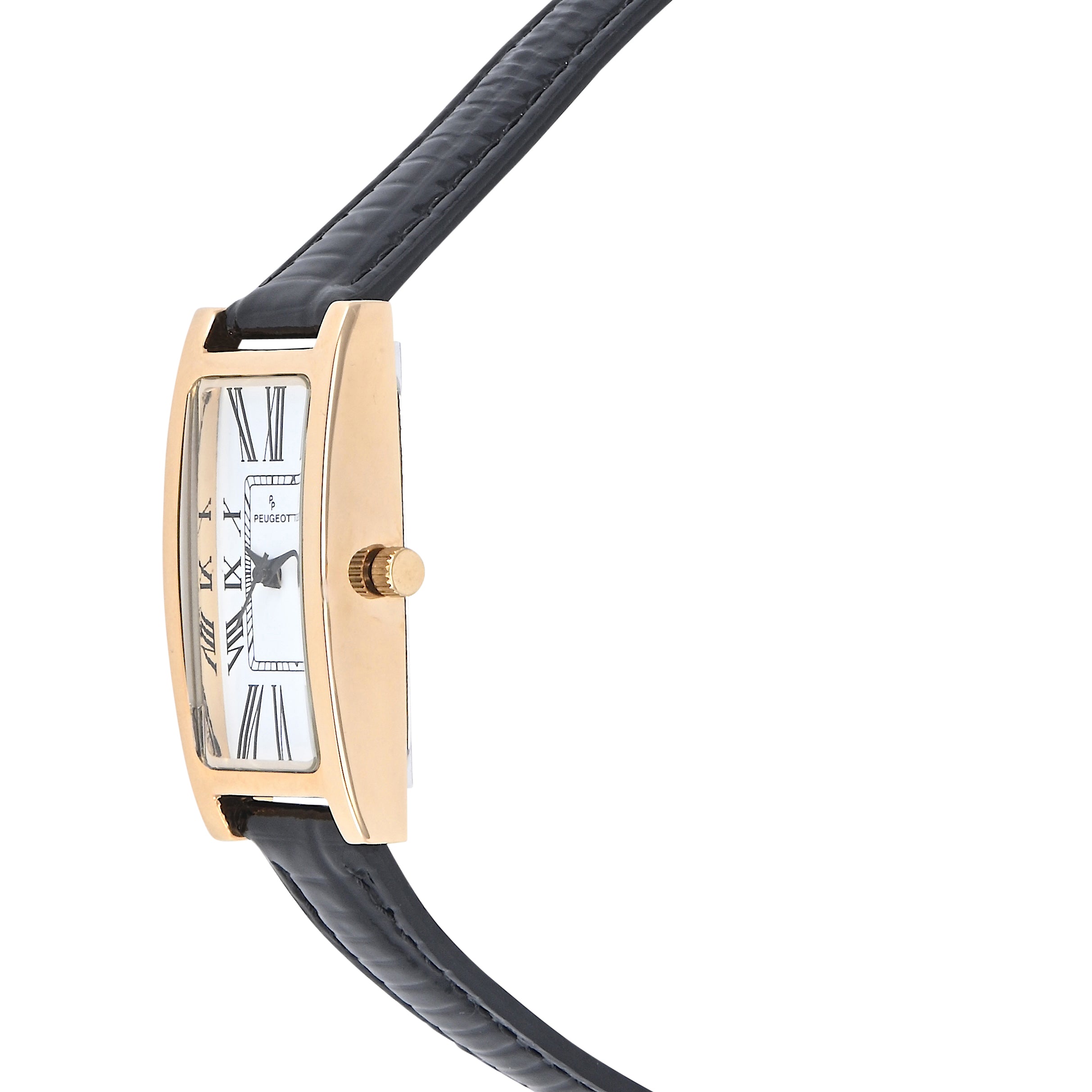 Women's 35x18mm 14K Gold-Plated Rectangular Roman Numeral Watch with Leather Strap