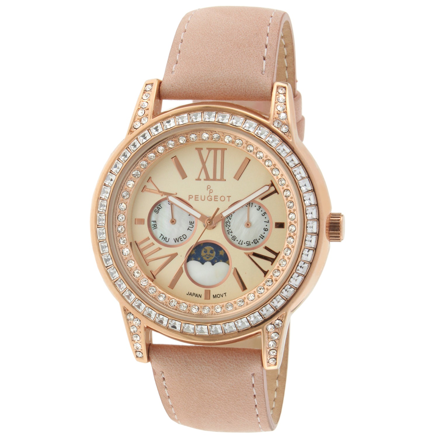 Women's 40mm Multi-Function Watch with Pink Suede Strap