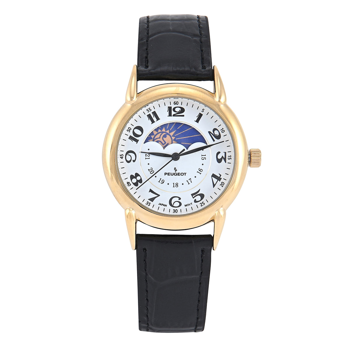 Vintage Unitron Moon Phase Abalone Quartz Watch Silver Tone Black Leather Band Ripples – Celeste Watch Company main image 4