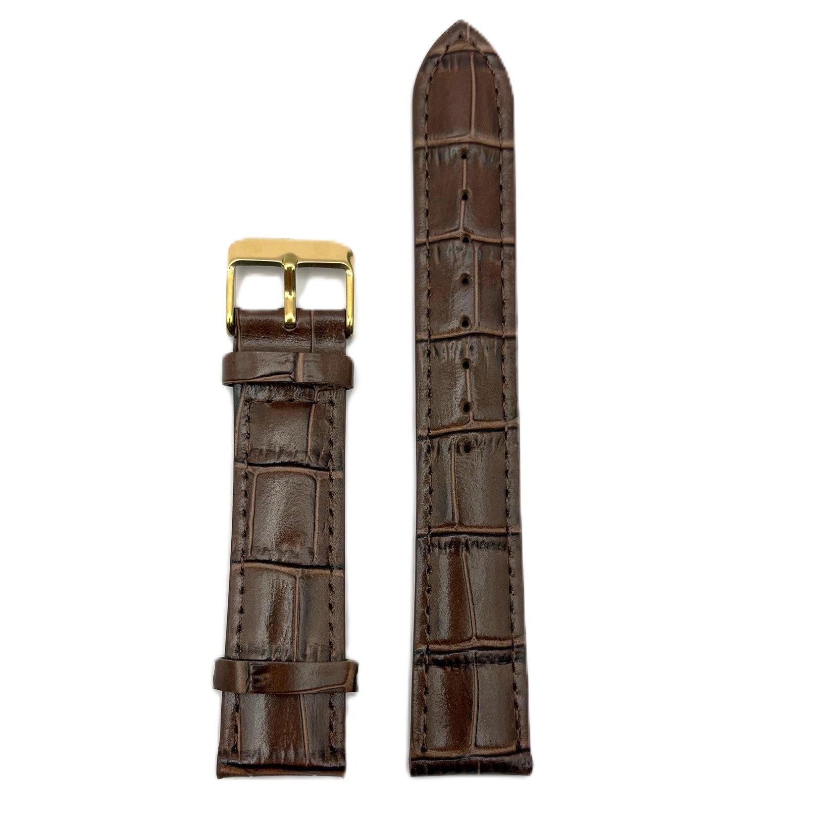 Men's Glossy Brown Croc Embossed Leather Strap- Gold Buckle | 20MM