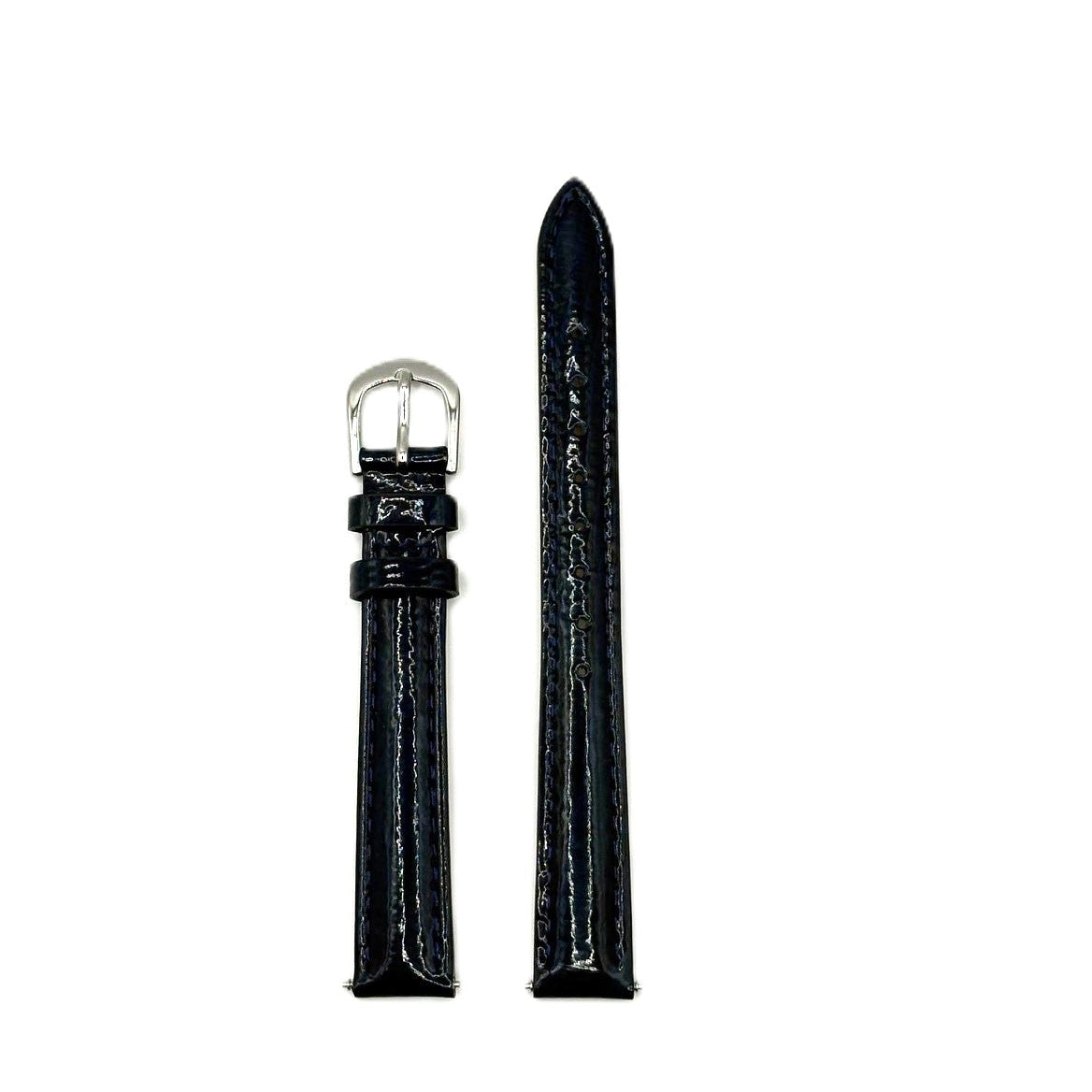 Women's Dark Blue Glossy Croc Embossed Leather Strap- Silver Buckle | 12MM