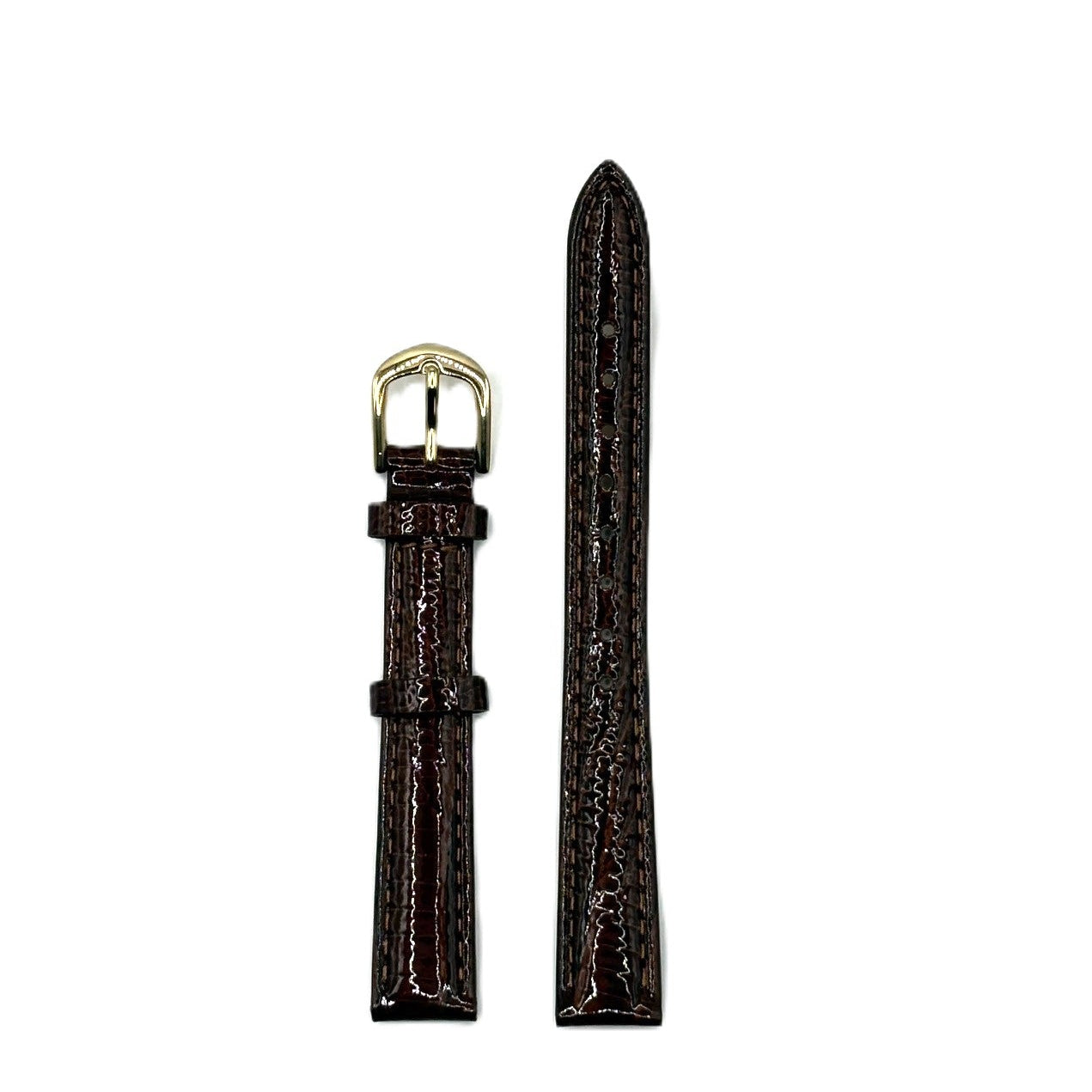 Women's Dark Brown Glossy Croc Embossed Leather Strap- Gold Buckle | 12MM