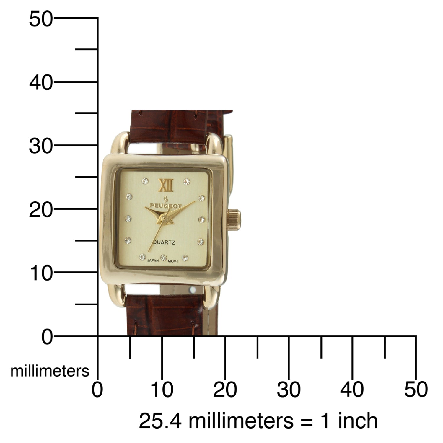 Women's 20mm Square Watch with Glossy Brown Leather Strap