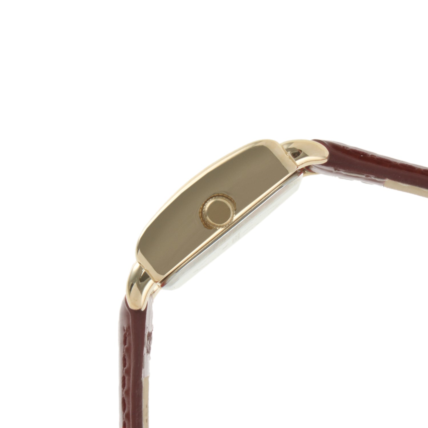 Women's 20mm Square Watch with Glossy Brown Leather Strap