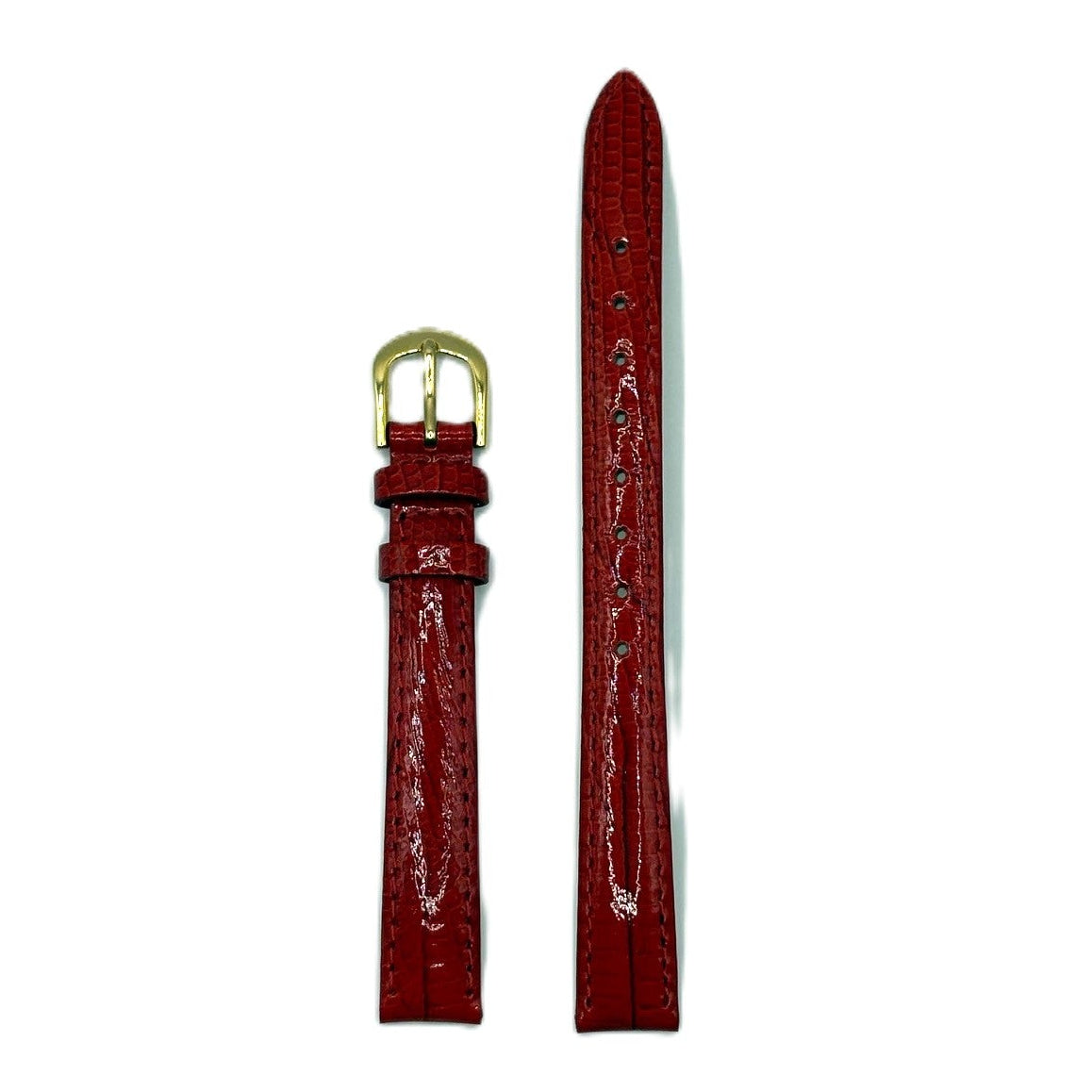 Women's Red Glossy Croc Embossed Leather Strap- Gold Buckle | 12MM