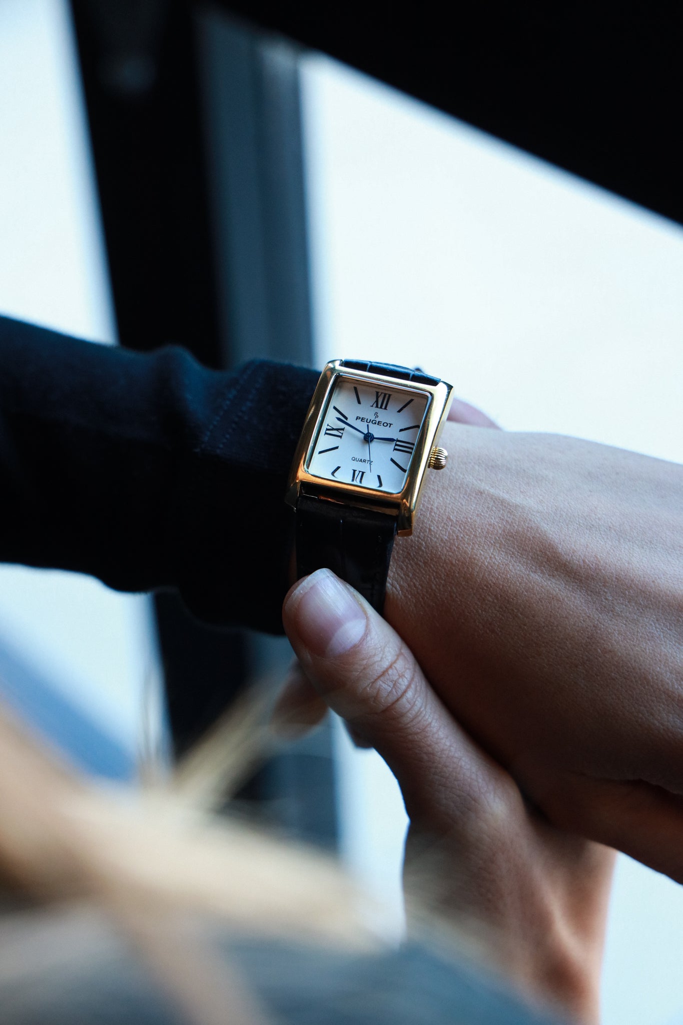 Women's Tank Watch Roman Dial Black Leather Strap