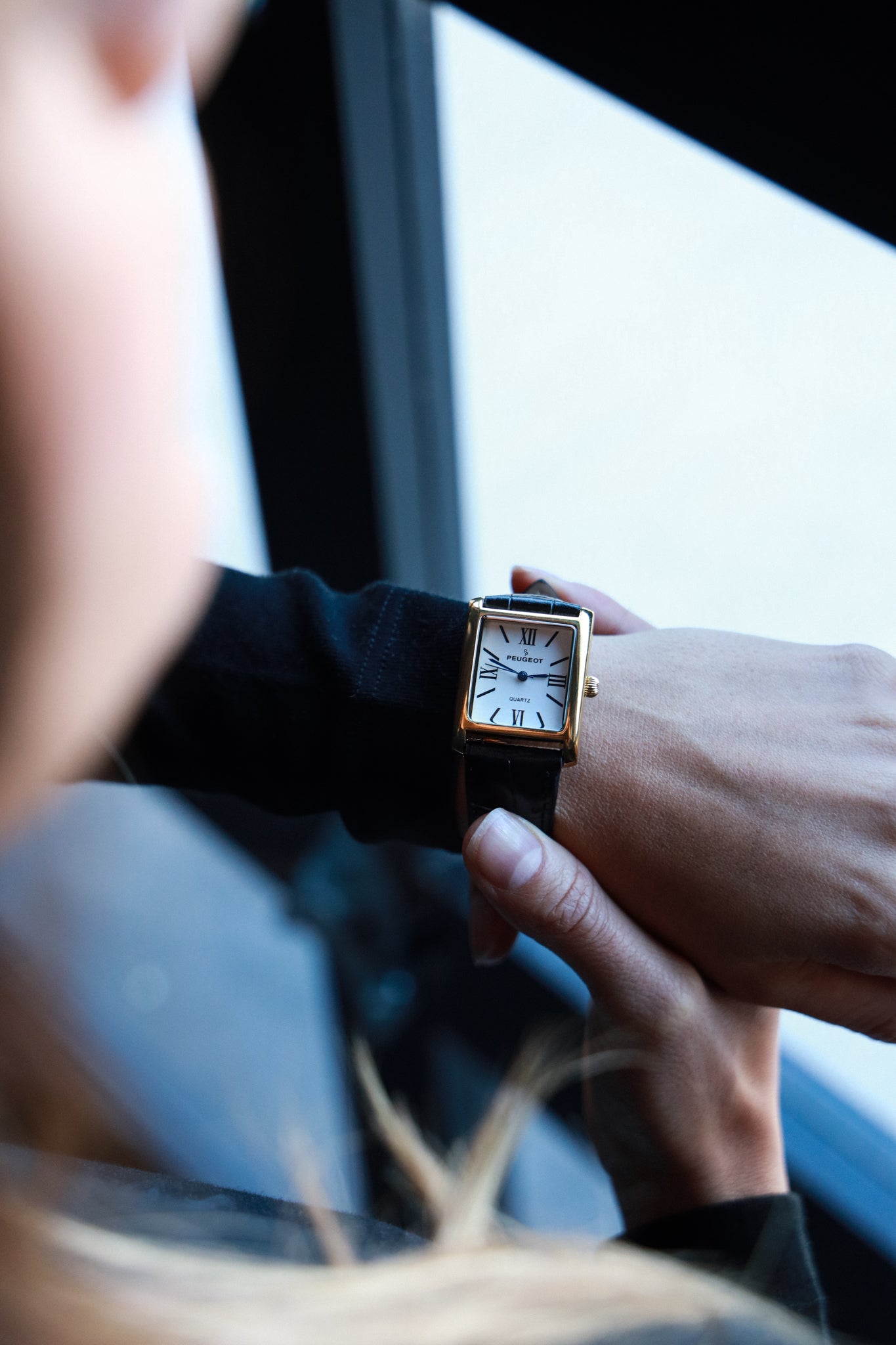 Women's Tank Watch Roman Dial Black Leather Strap