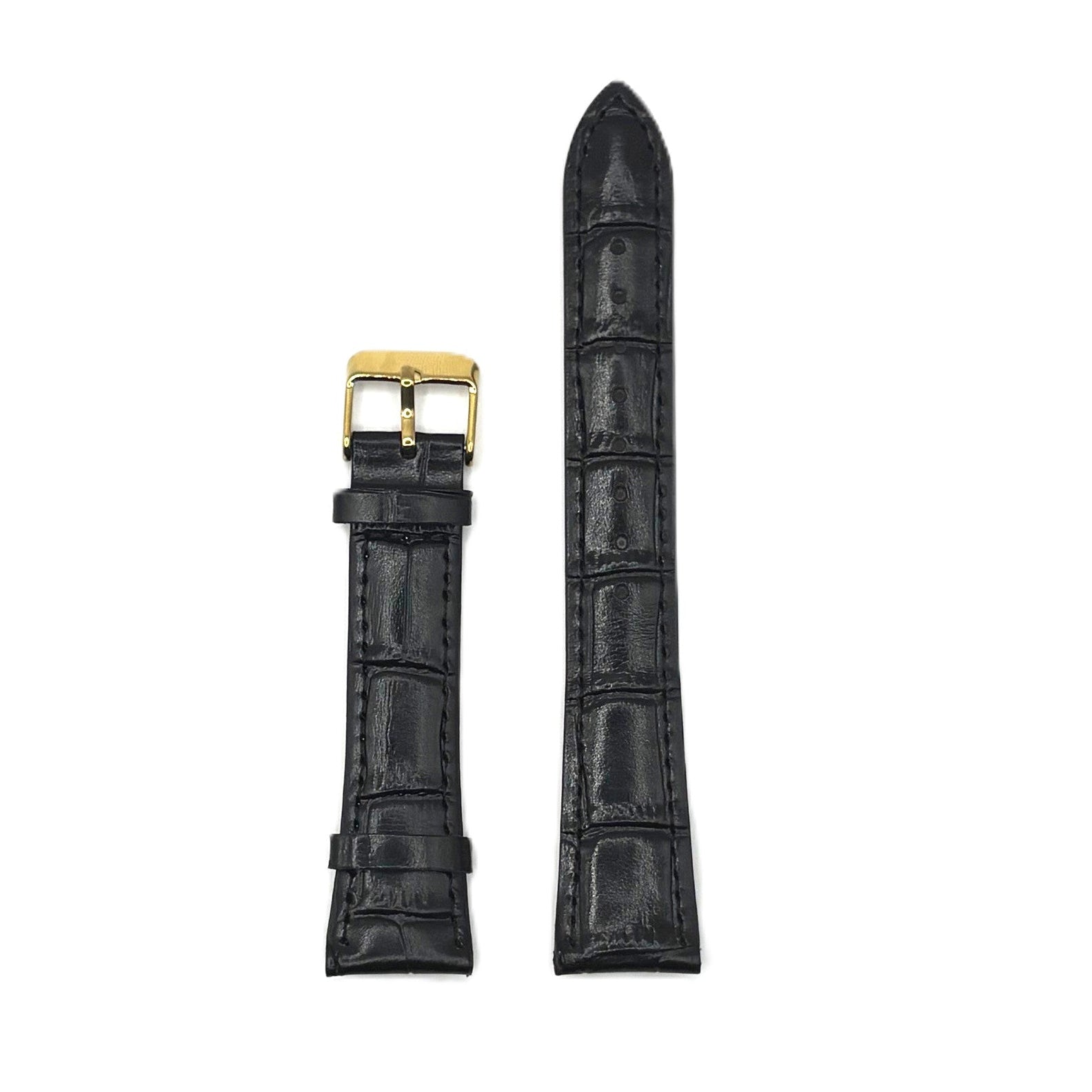 Women's Black Croc Embossed Leather Strap- Gold Buckle | 18MM