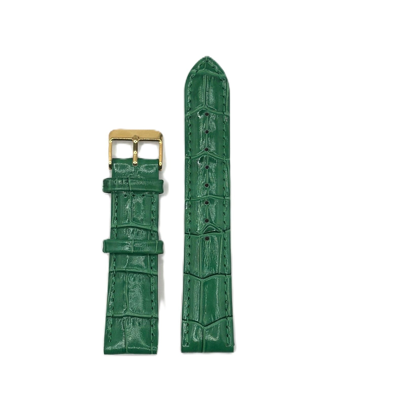 Women's Green Croc Embossed Leather Strap- Gold Buckle | 18MM
