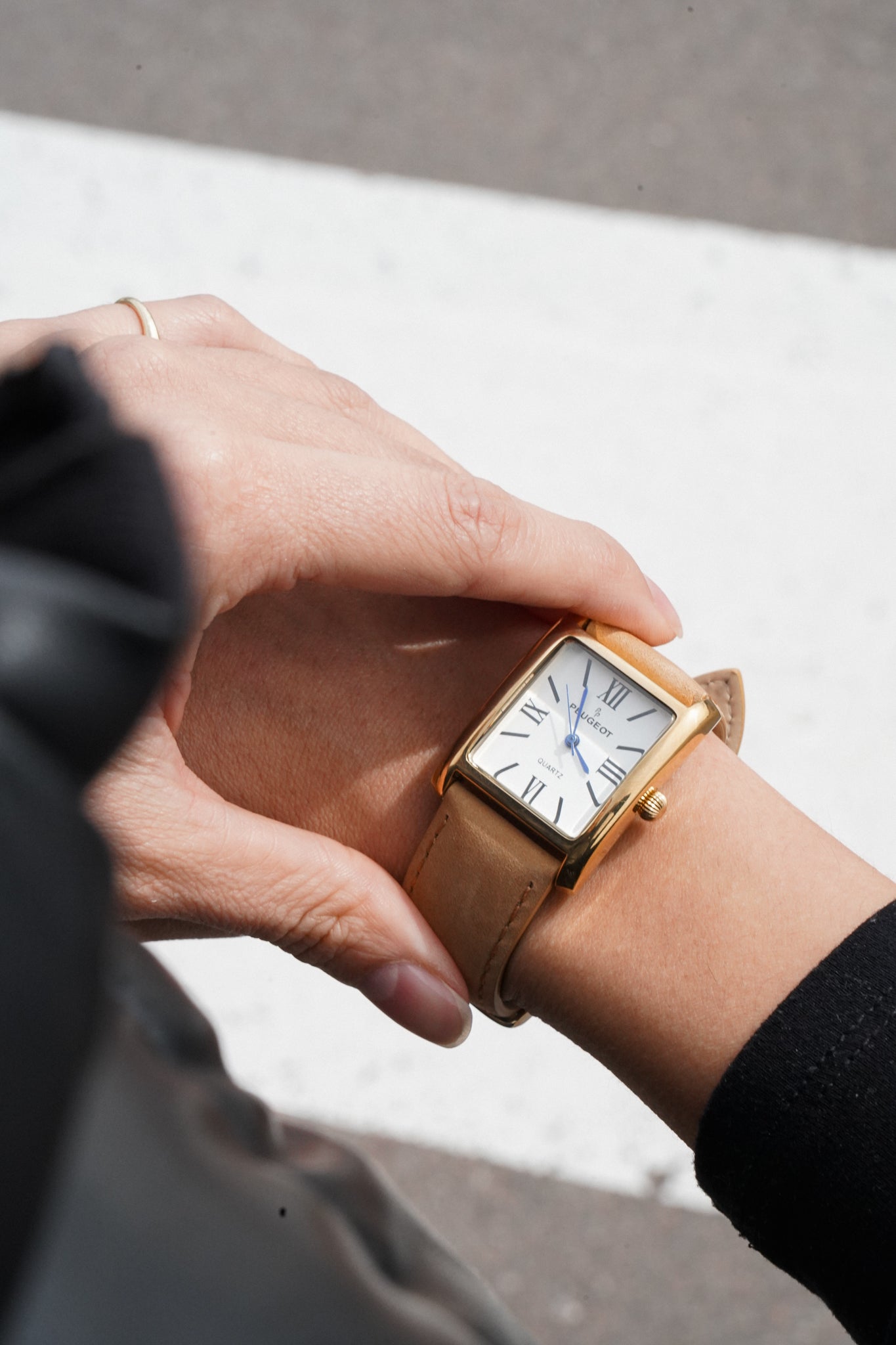 Women Tank Shape Watch With Genuine Brown Suede Leather Strap