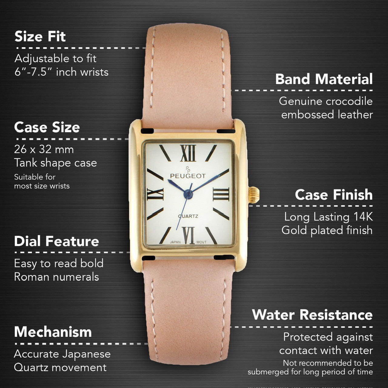 Women's Tank Watch Roman Dial Pink Suede Leather Strap