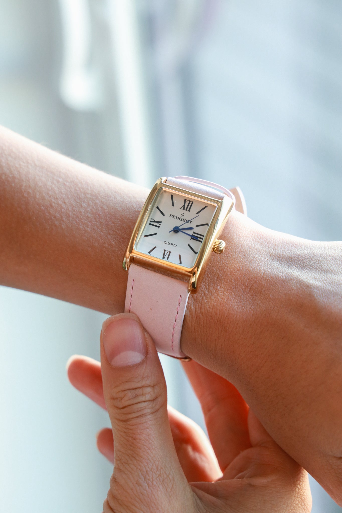 Women's Tank Watch Roman Dial Pink Suede Leather Strap