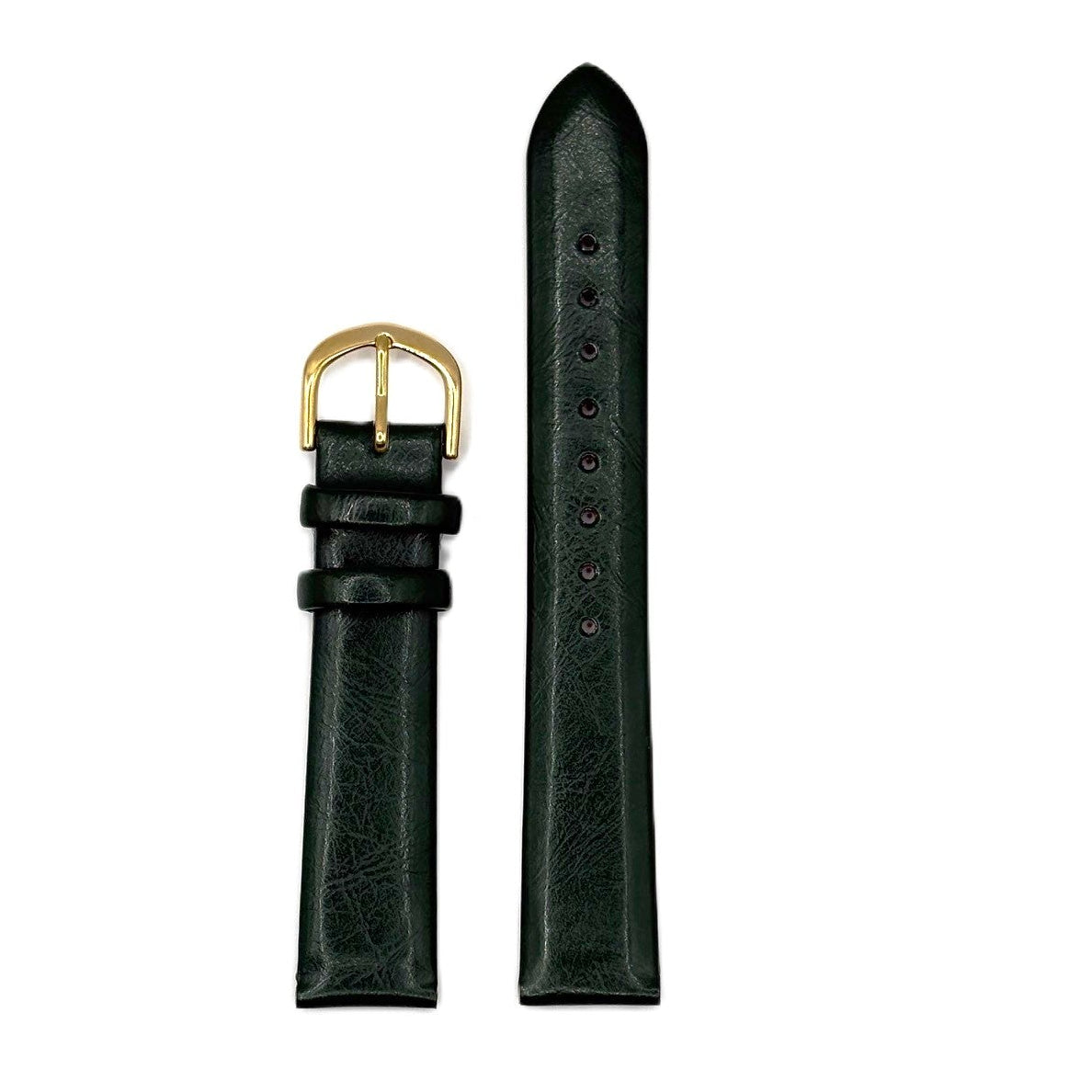Women's Smooth Green Leather Strap- Gold Buckle | 18MM