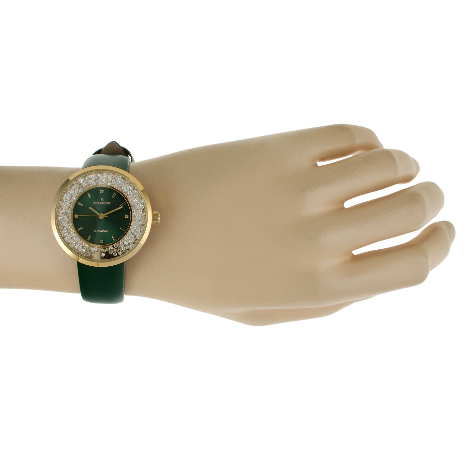 Women's 38mm Green Floating CZ Diamond Dial Watch