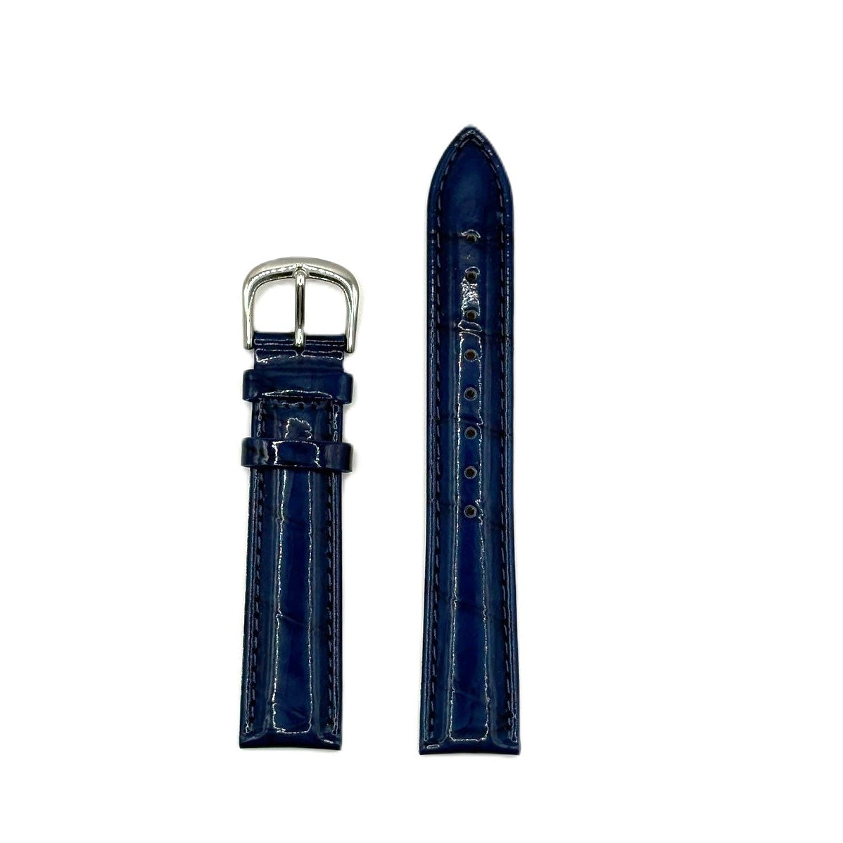 Women's Blue Glossy Croc Embossed Leather Strap- Silver Buckle | 18MM
