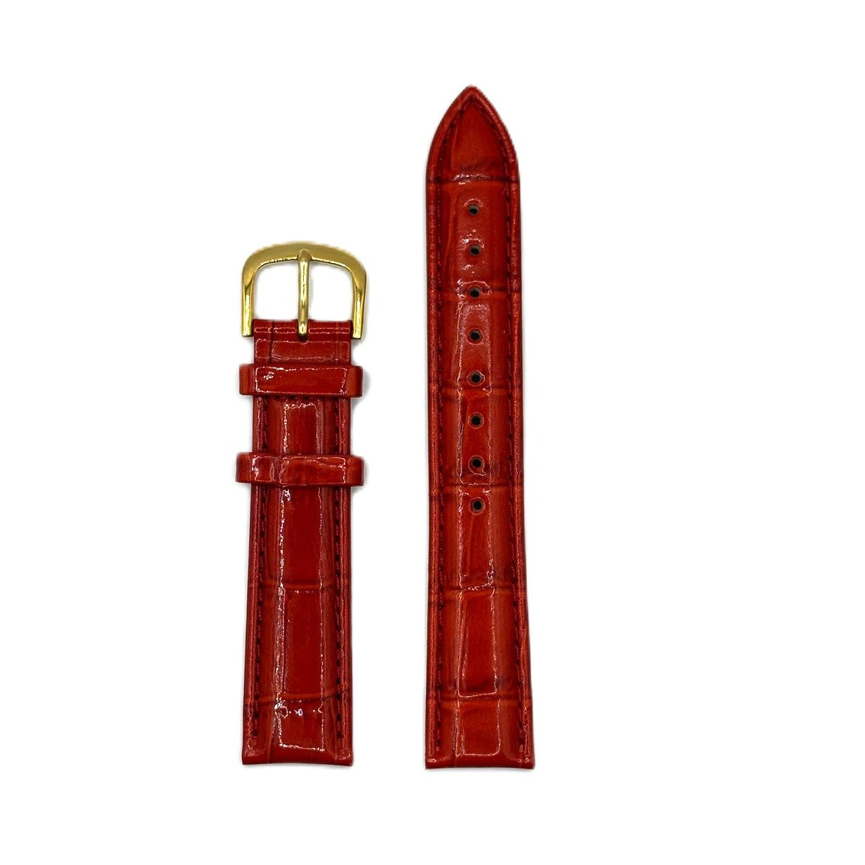 Women's Red Glossy Croc Embossed Leather Strap- Gold Buckle | 18MM