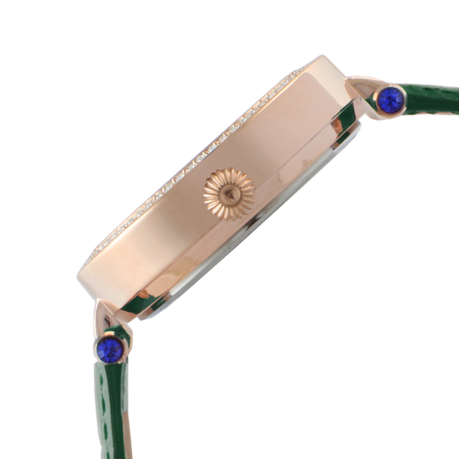 Women's 38mm Green Watch Crystal Bezel Leather Strap