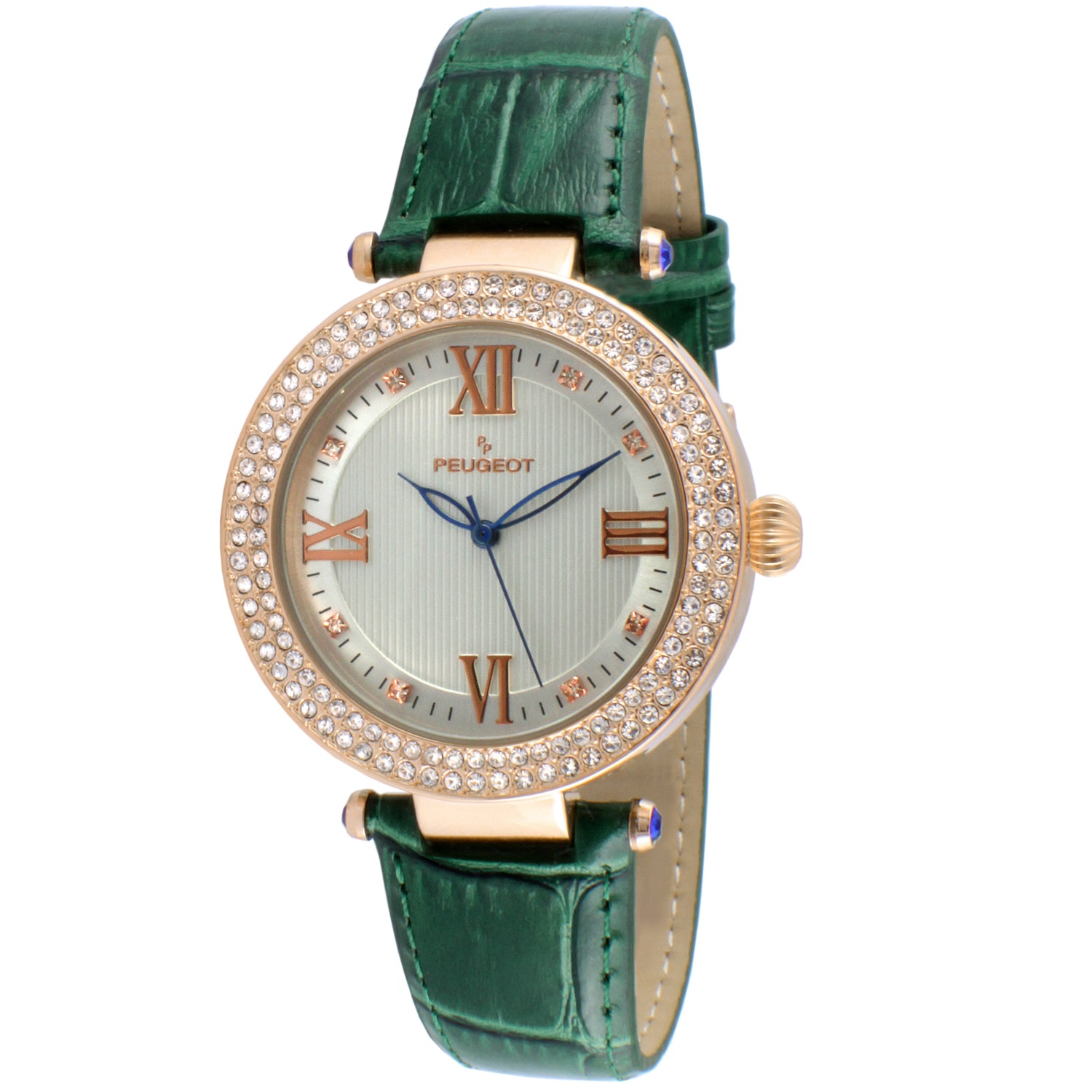 Women's 38mm Green Watch Crystal Bezel Leather Strap