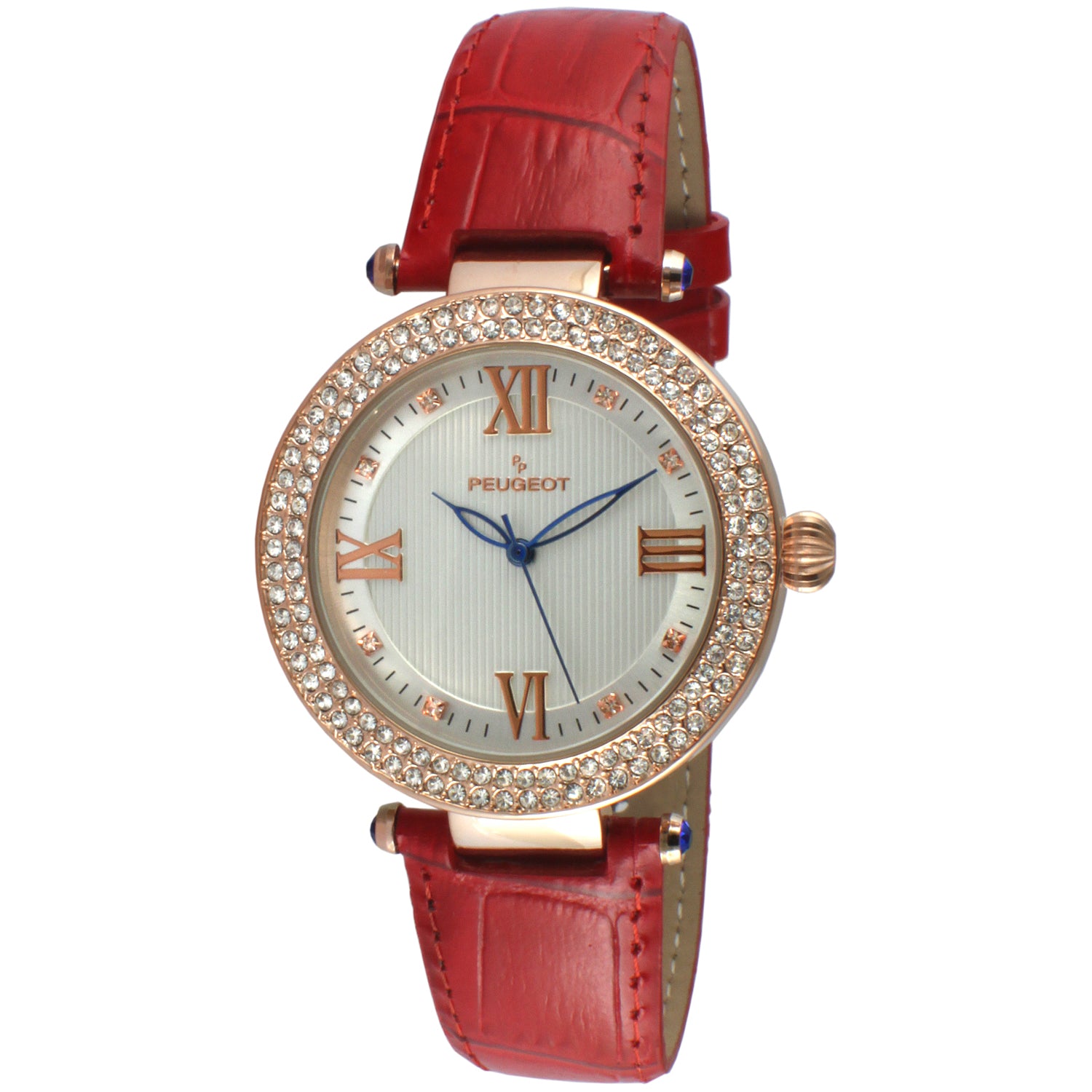 Women's 38mm Red Watch Crystal Bezel Leather Strap
