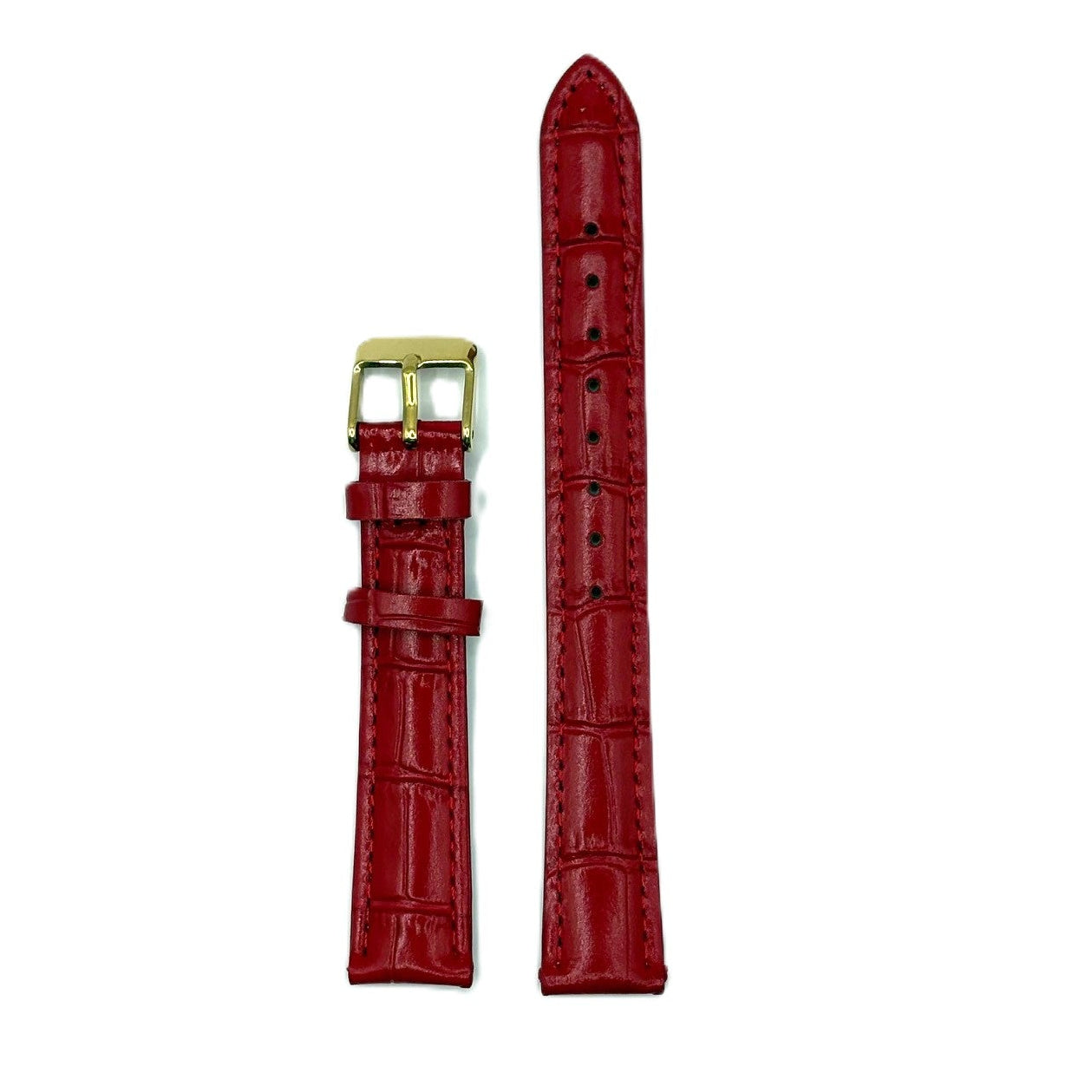Women's Red Croc Embossed Leather Strap- Gold Buckle | 16MM