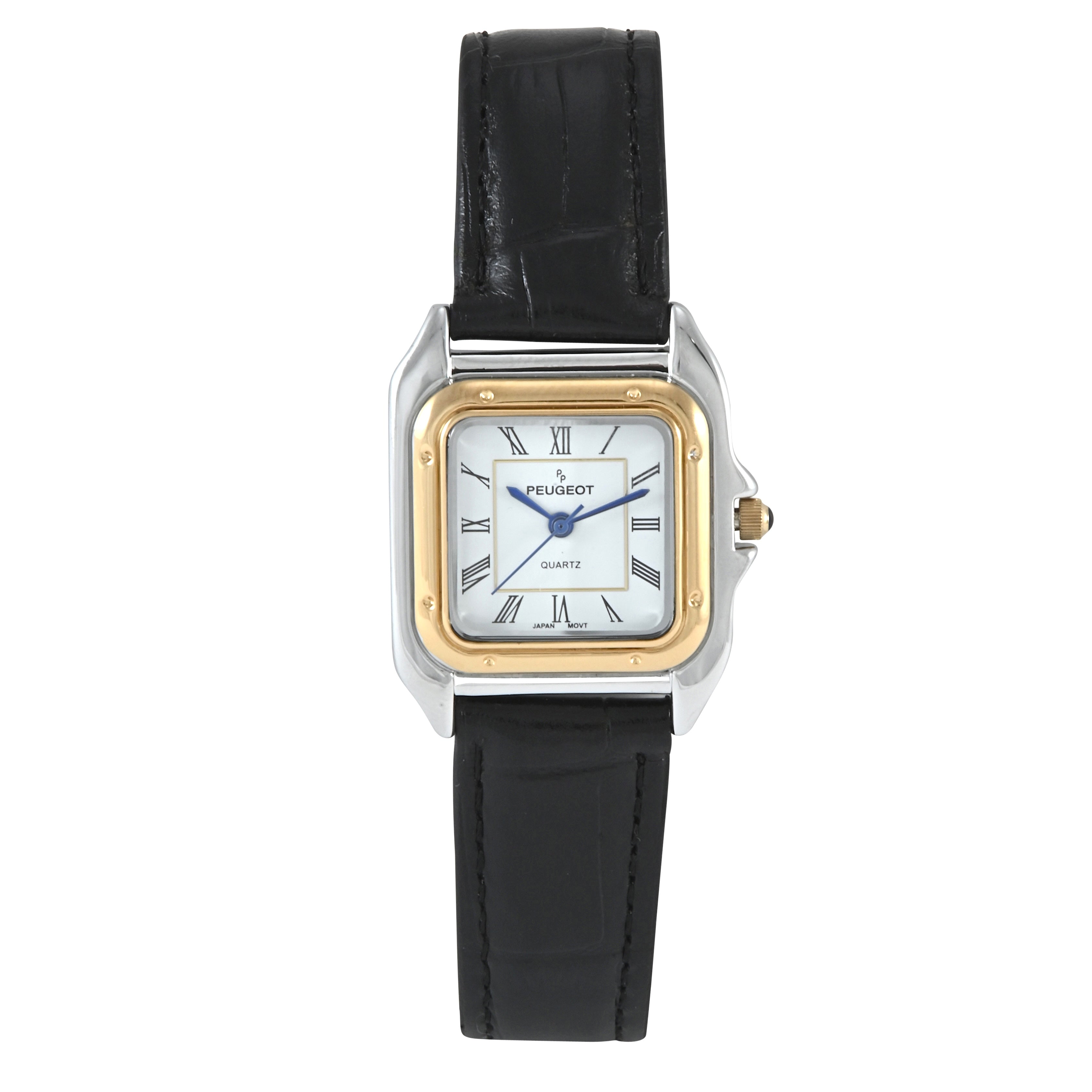 Women's Watch 36mm Square Tank Shape Black Leather Strap Watch