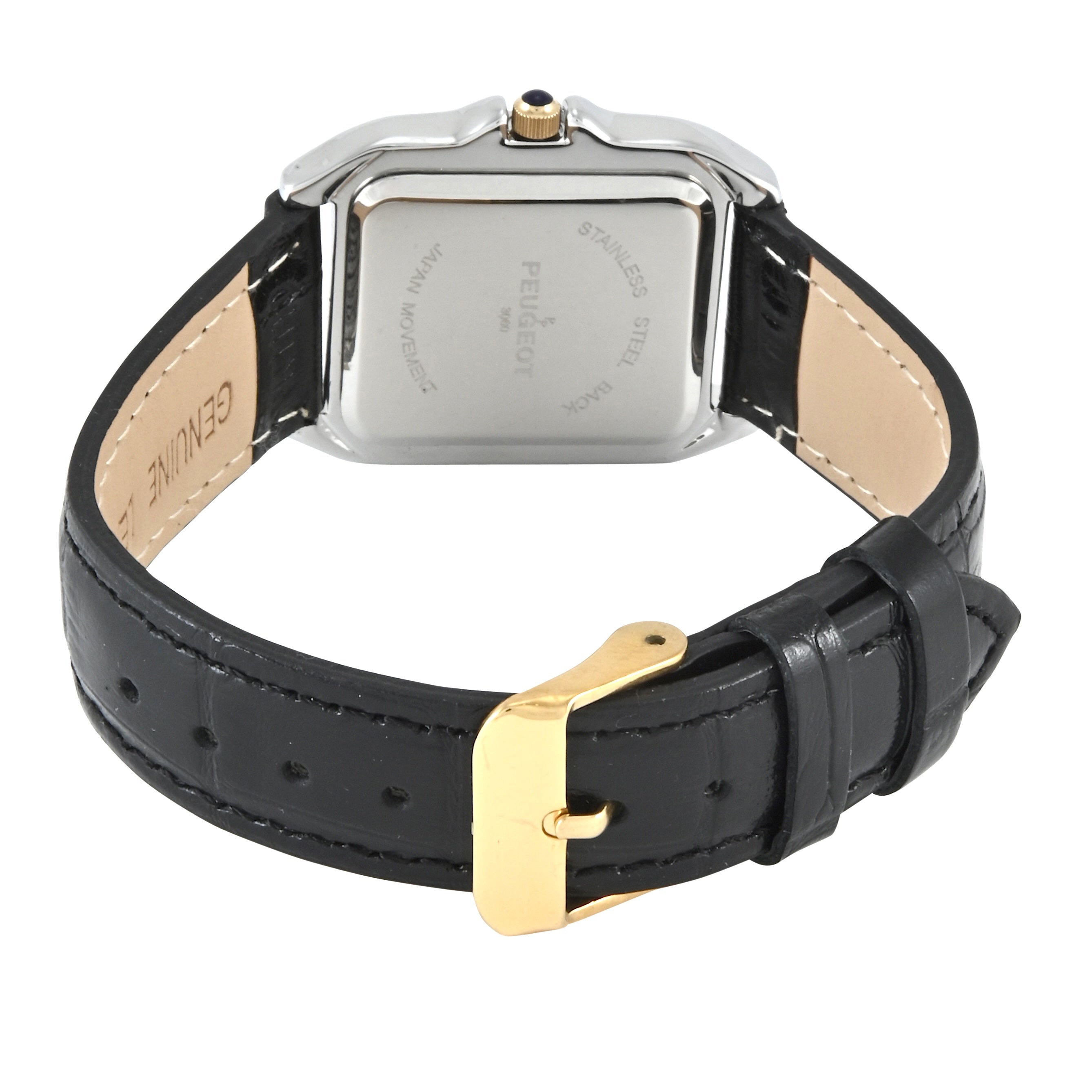 Women's Watch 36mm Square Tank Shape Black Leather Strap Watch