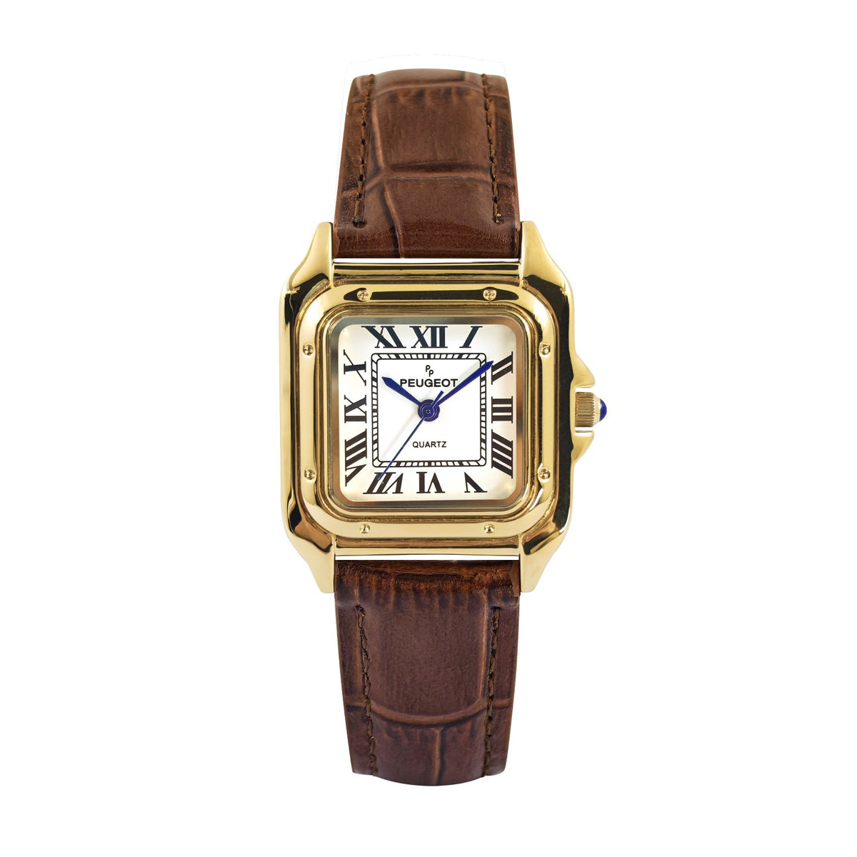 peugeot women's 14k gold plated tank leather dress watch Gold-Plated 36mm Shape Brown Strap gold sparkle mini dress