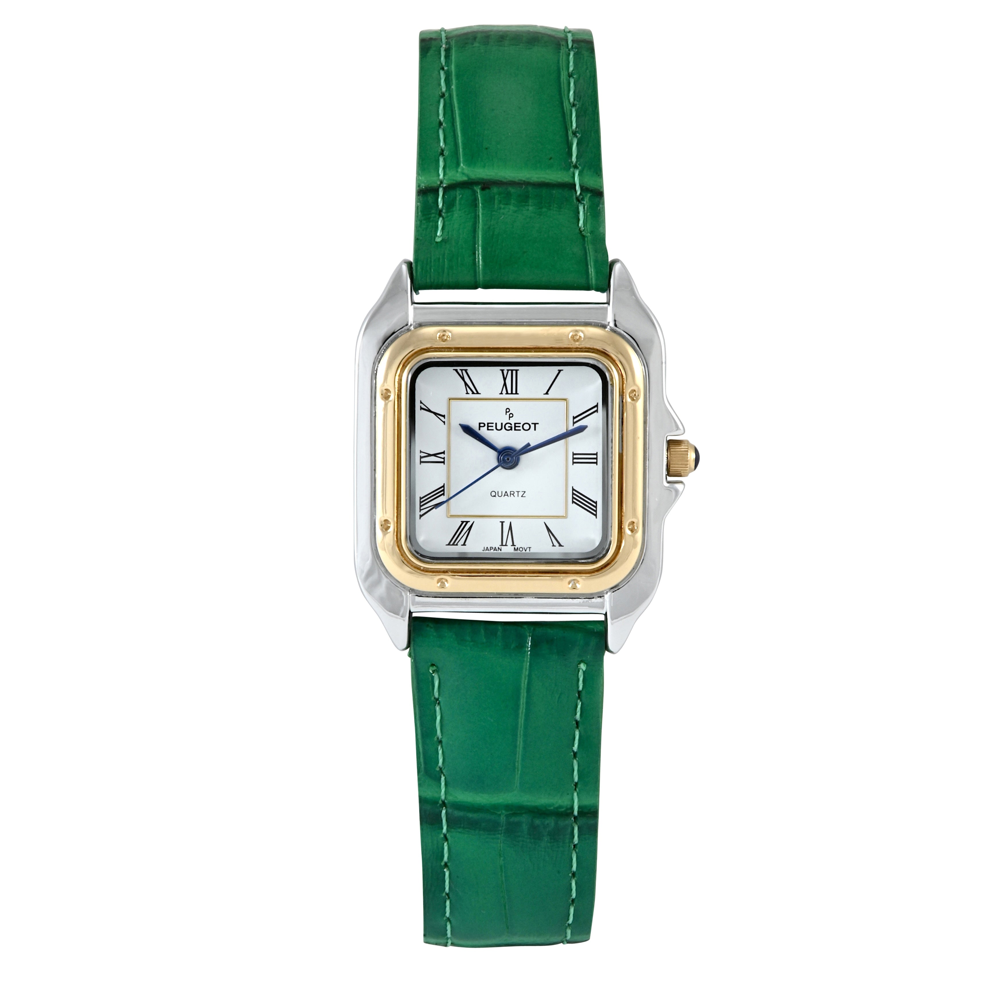 Women's Watch 36mm Square Tank Shape Green Leather Strap Watch