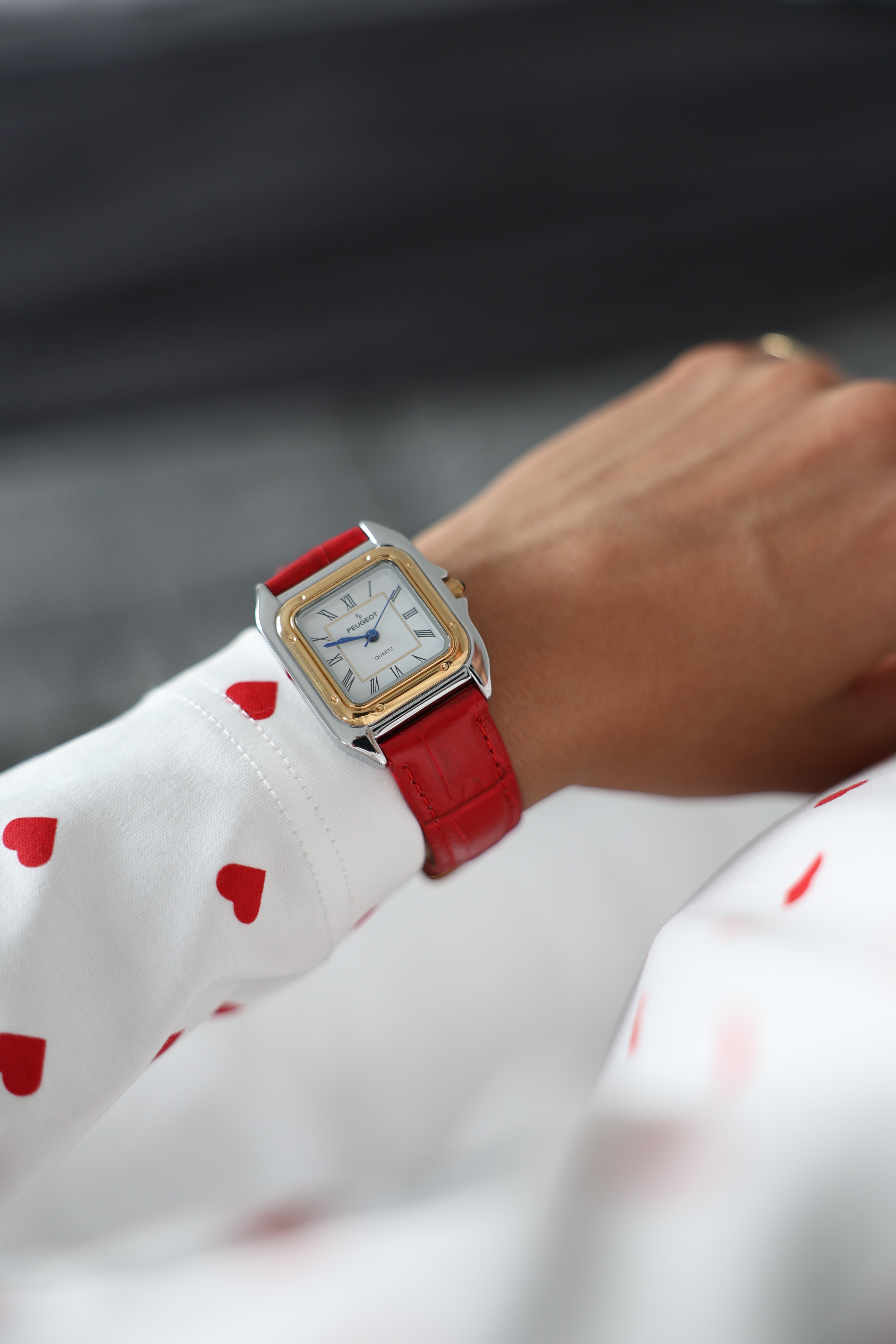 Women's Watch 36mm Square Tank Shape Red  Leather Strap Watch