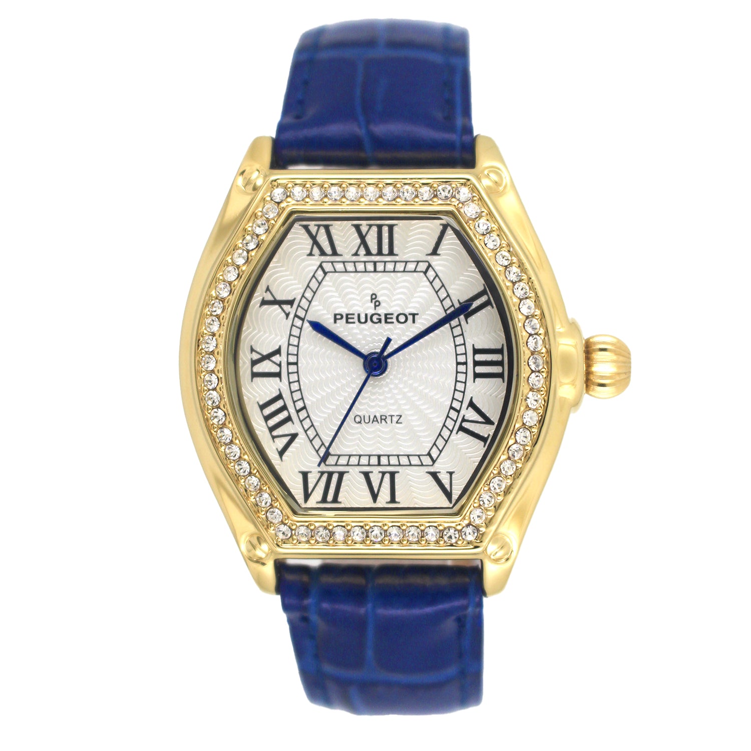 Women's 36mm Blue Watch Barrel Shaped Tank Case Leather Strap