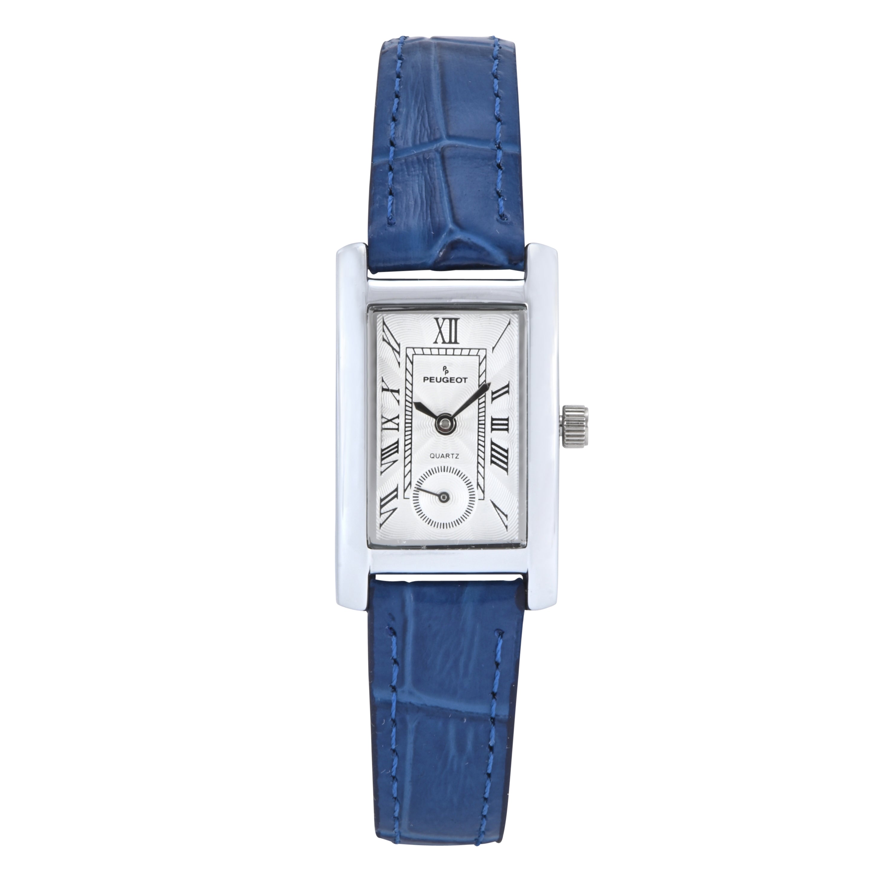 Women's Contour Tank Shape Case Blue Watch with Roman Numerals