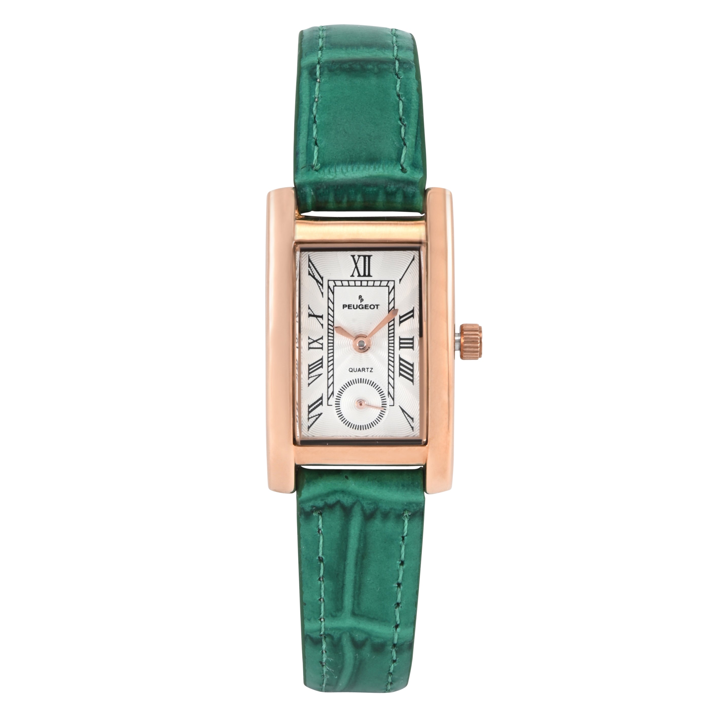 Women's Contour Tank Shape Case Green Watch with Roman Numerals