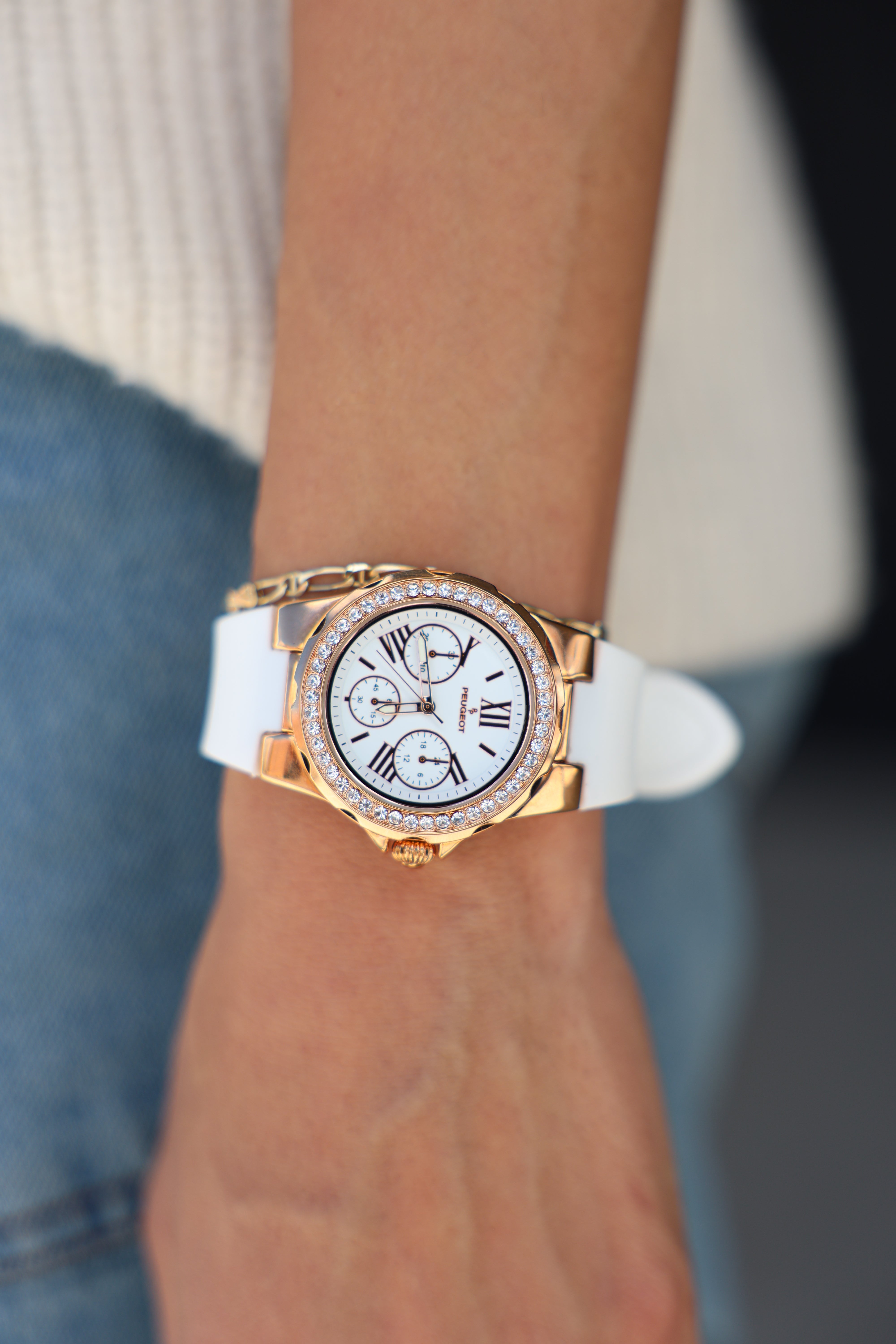 Women's Rose Gold Wrist Watch with Crystal Bezel