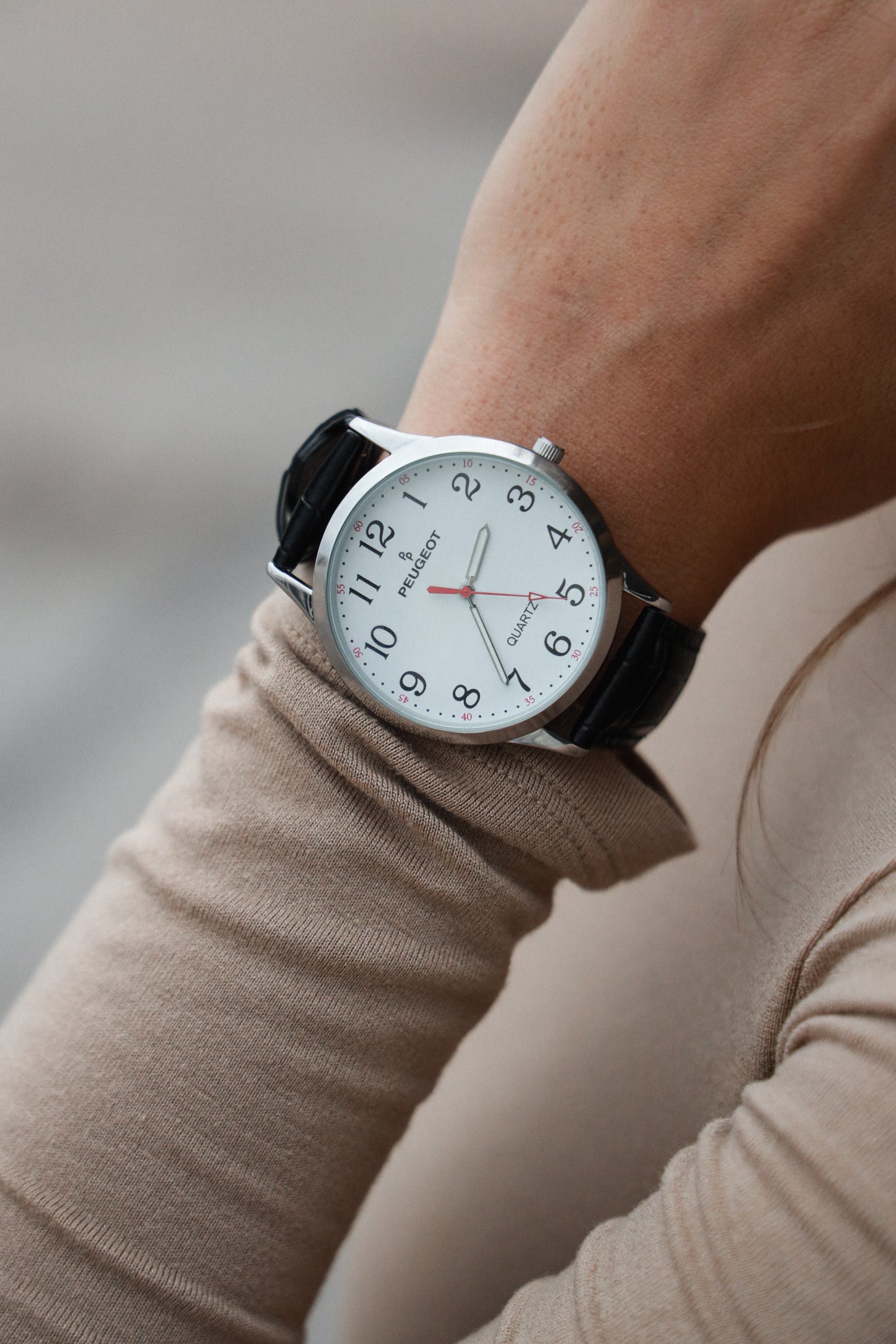 Women's 40mm Large Face Watch with Bold Arabic Numerals and Leather Band