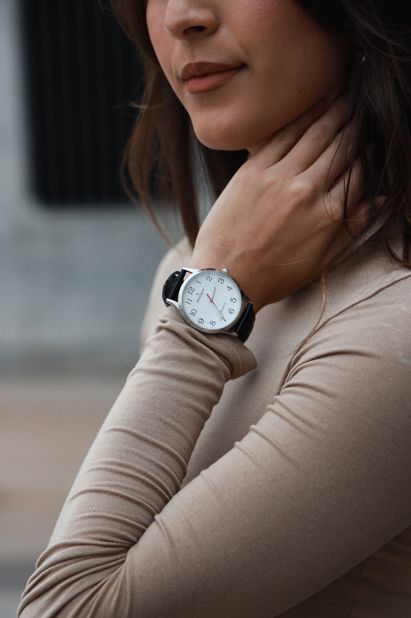 Women's 40mm Large Face Watch with Bold Arabic Numerals and Leather Band