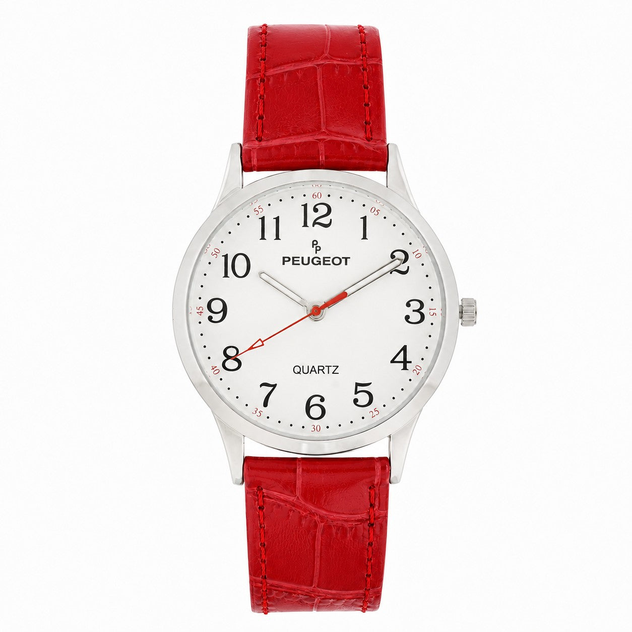 Women's 40mm Large Face Watch with Bold Arabic Numerals and Red Leather Band