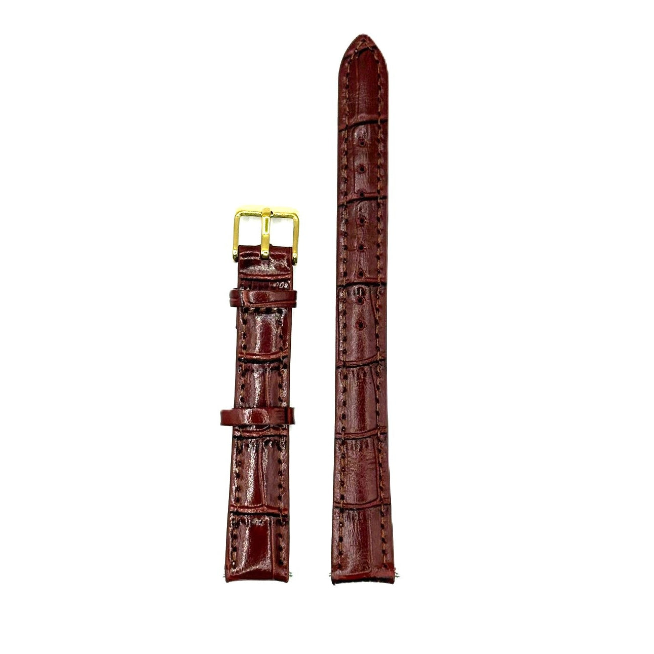 Women's Brown Croc Embossed Leather Strap- Gold Buckle | 14MM