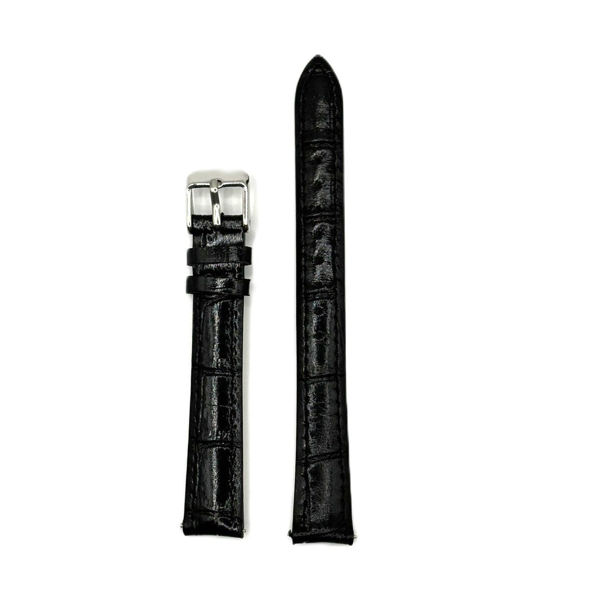 Women's Black Croc Embossed Leather Strap- Silver Buckle | 14MM