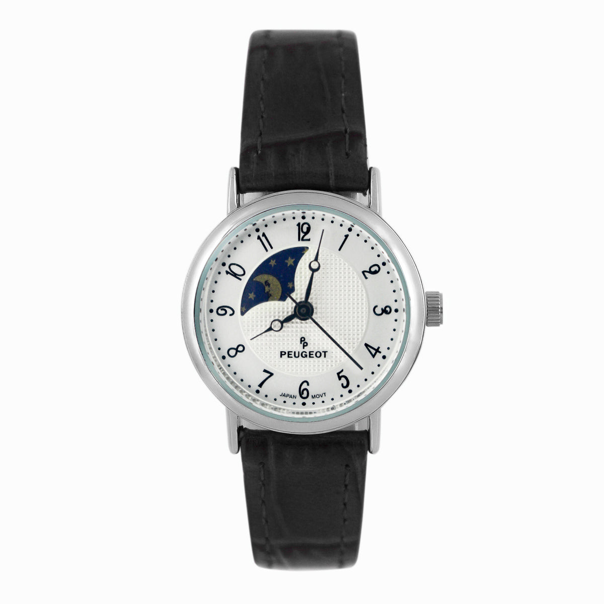 Women Sun-Moon Phase Watch with Black Leather Strap