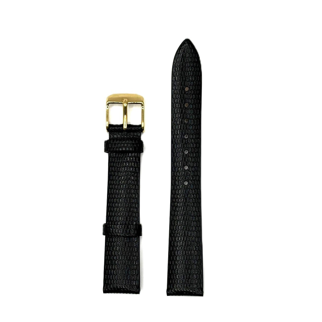 Women's Black Dotted Textured Leather Strap- Gold Buckle | 16MM