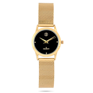 Women's 30mm Wafer Slim Gold Plated Case Watch with Mesh Band