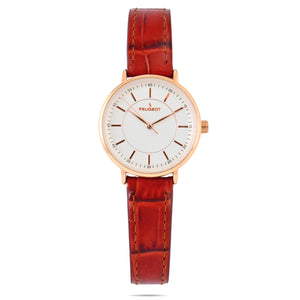 Women's 30mm Rose Gold Case Watch with Brown Genuine Leather Band
