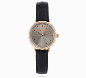 Women's 30mm Rose Gold Case Watch with Black Genuine Leather Band