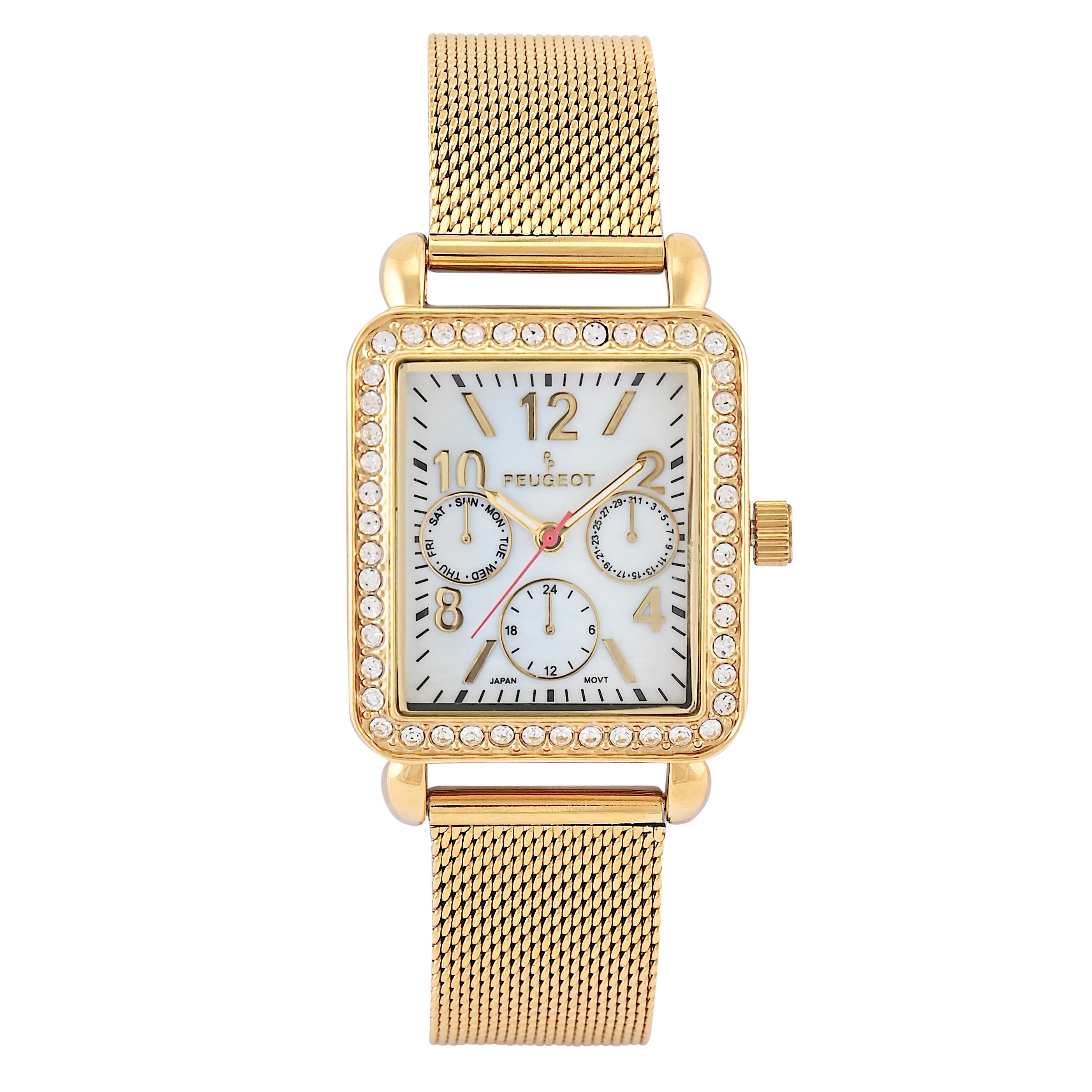 Women's 35x30mm 14K Gold Plated Square Dress Watch - Mesh Band