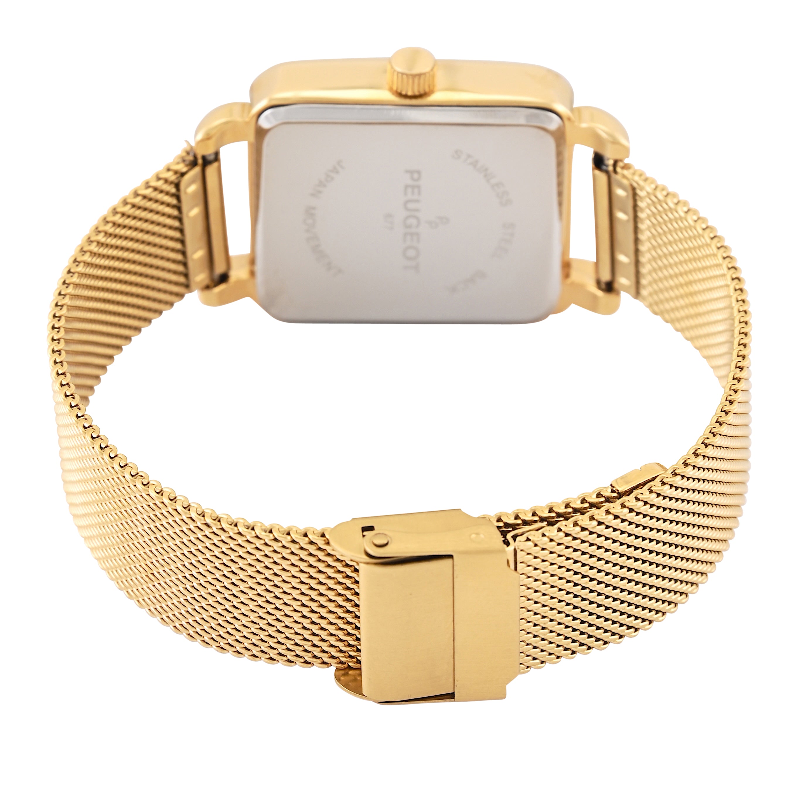 Women's 35x30mm 14K Gold Plated Square Dress Watch - Mesh Band