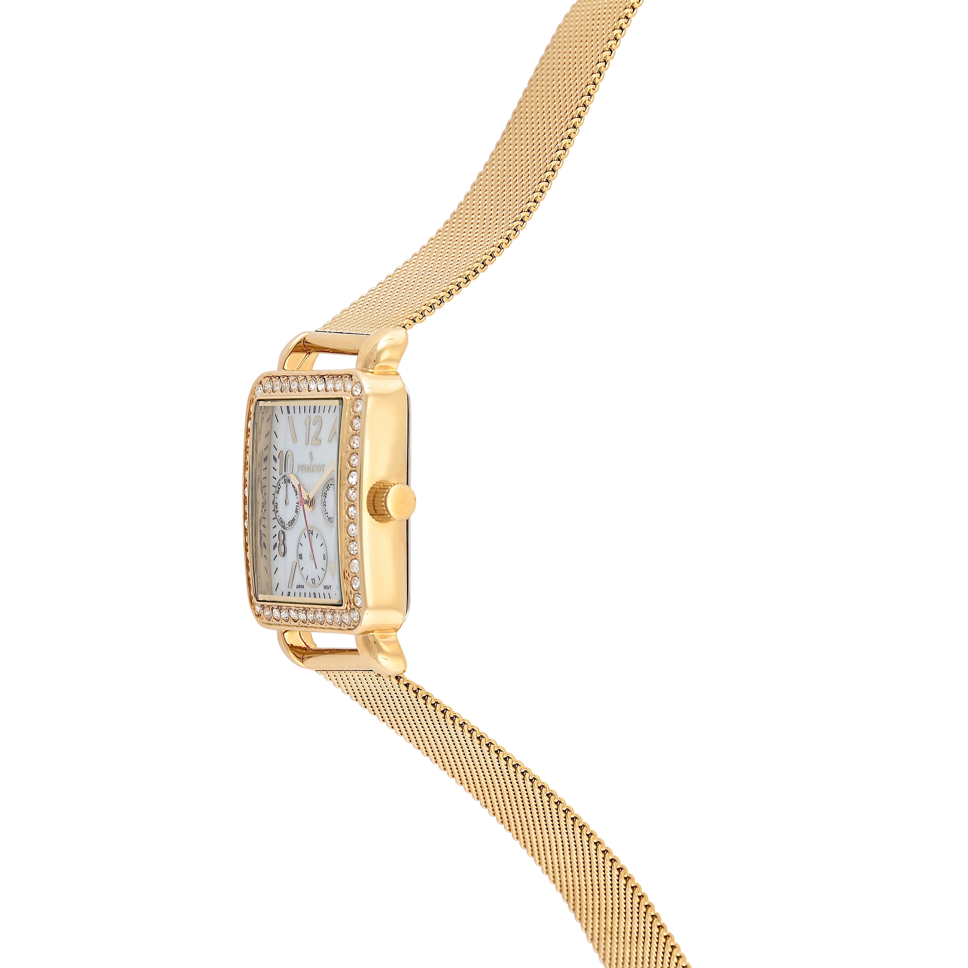 Women's 35x30mm 14K Gold Plated Square Dress Watch - Mesh Band