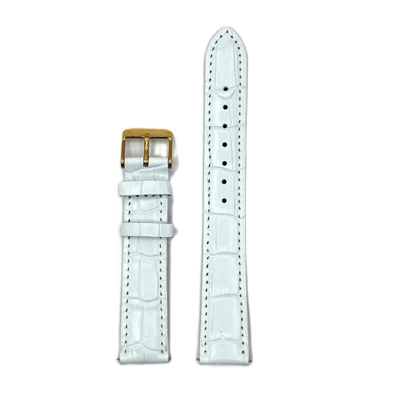 Women's White Croc Embossed Leather Strap- Gold Buckle | 18MM