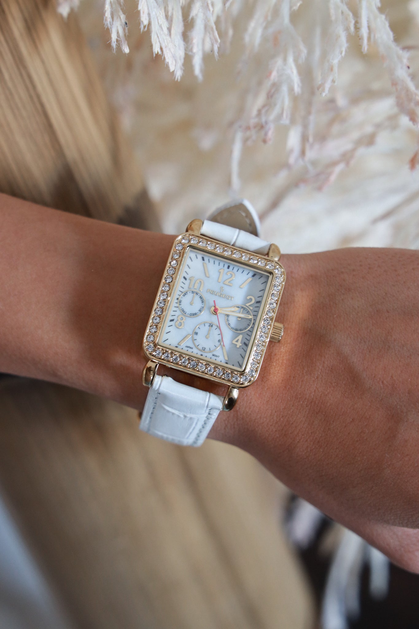 Women's 35x30mm 14K Gold Plated Square Dress Watch - European Crystals