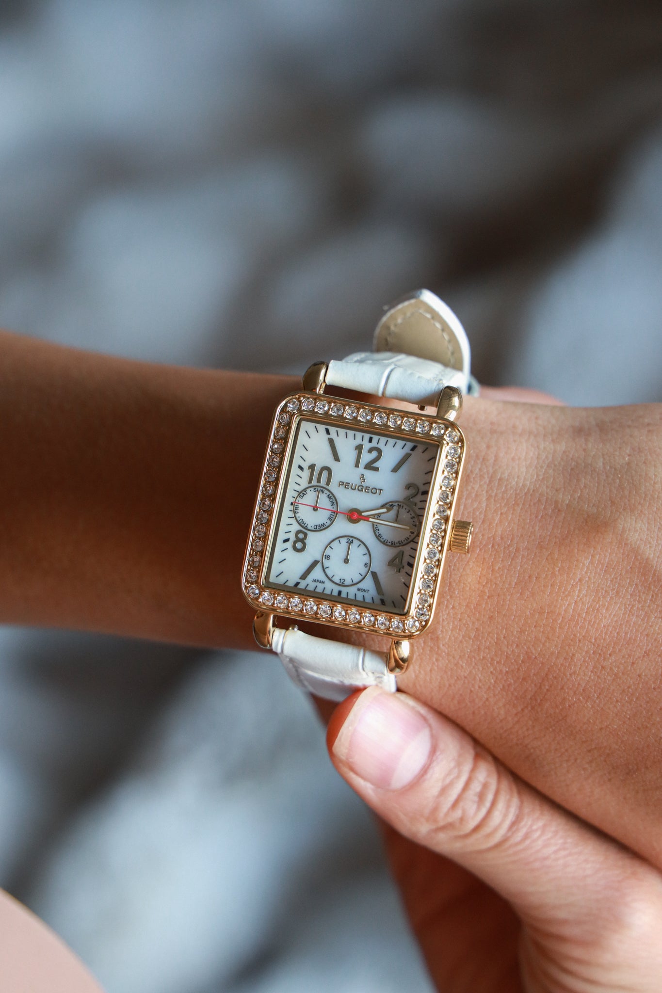 Women's 35x30mm 14K Gold Plated Square Dress Watch - European Crystals